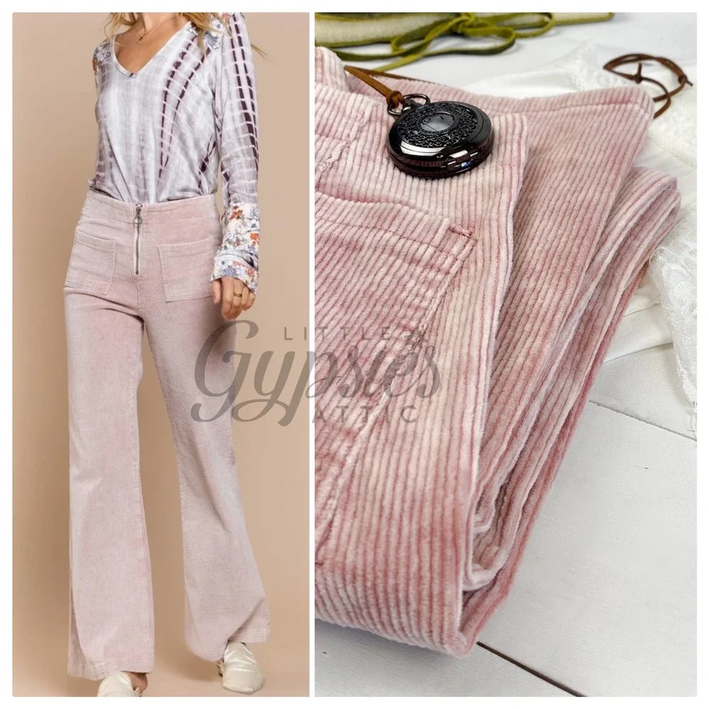 POL Vintage Wash Pink Cords Flare Jeans - Picture 1 of 12